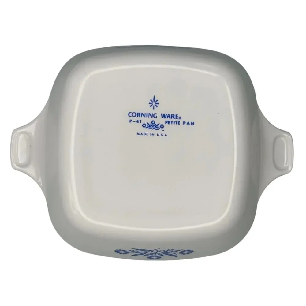Vintage Corning Ware Blue Cornflower P-41 Petite Pans Set of 2 w/ Plastic Lids